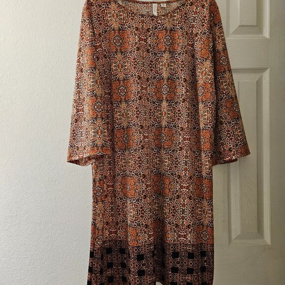 Tacera boho stretchy multicolor fall pattern sheath dress 2X - Picture 1 of 13